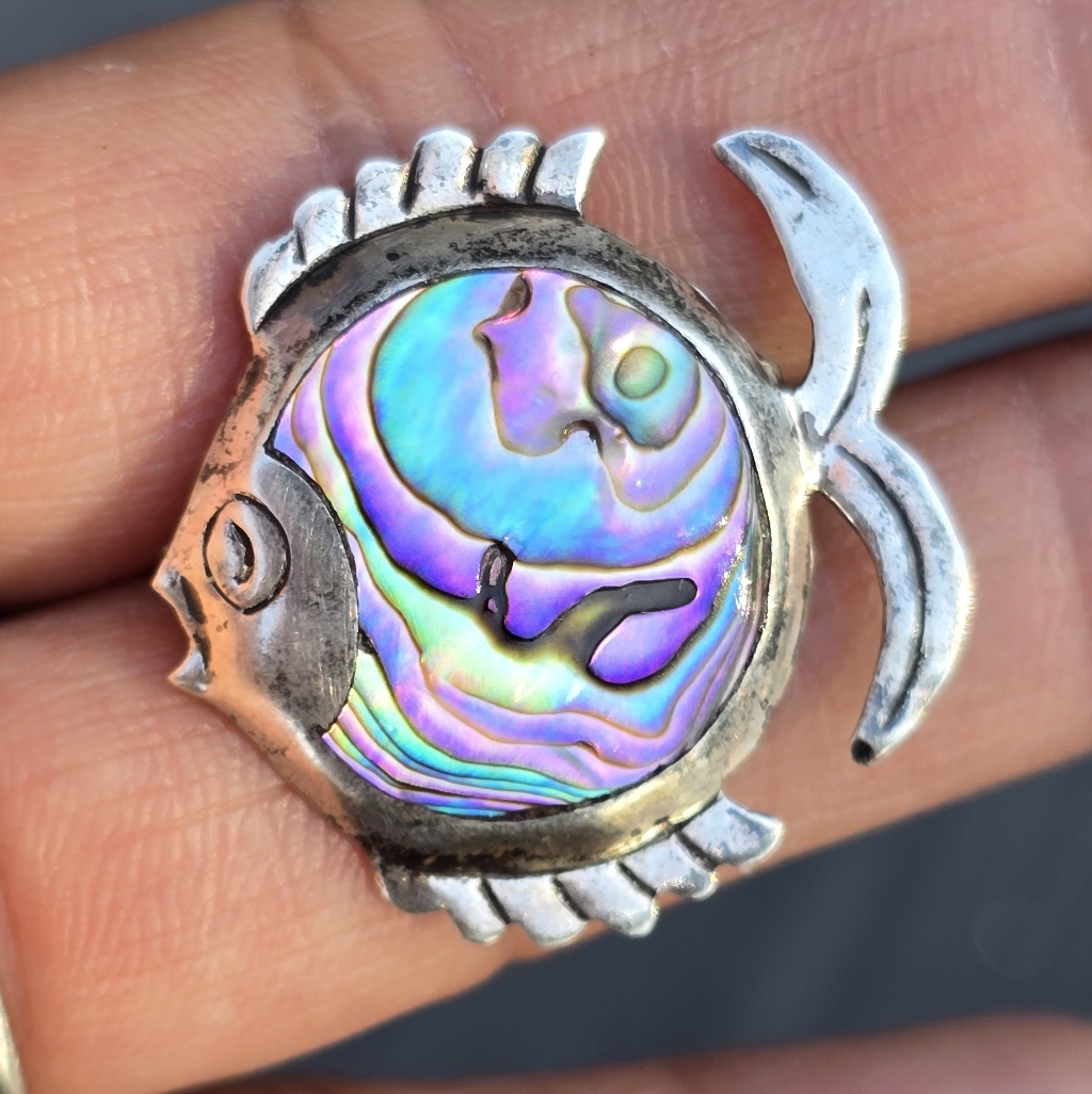 Vintage 1960s Taxco 925 Sterling Silver Eagle Mark 3 Fish Brooch 65$